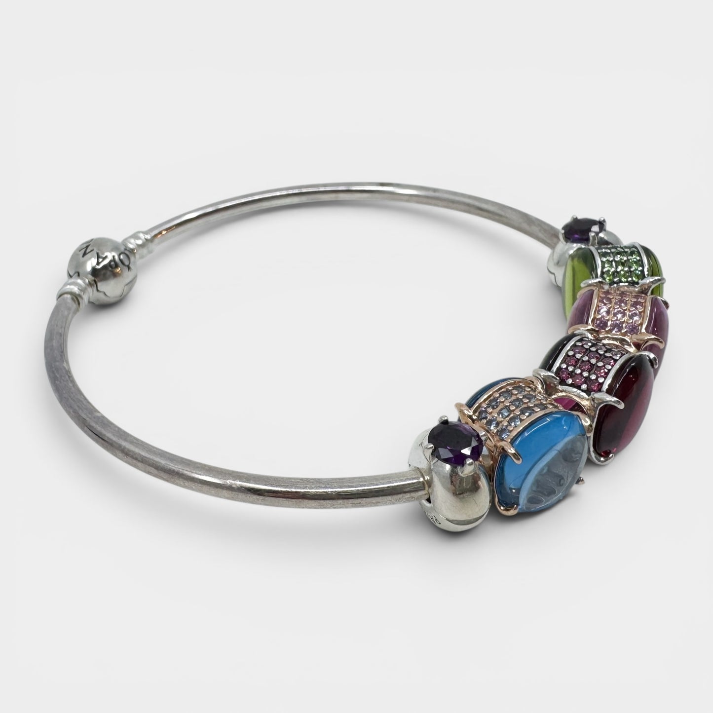 Pandora Multicoloured Glass Charms Silver Bangle Bracelet Medium ~ Large