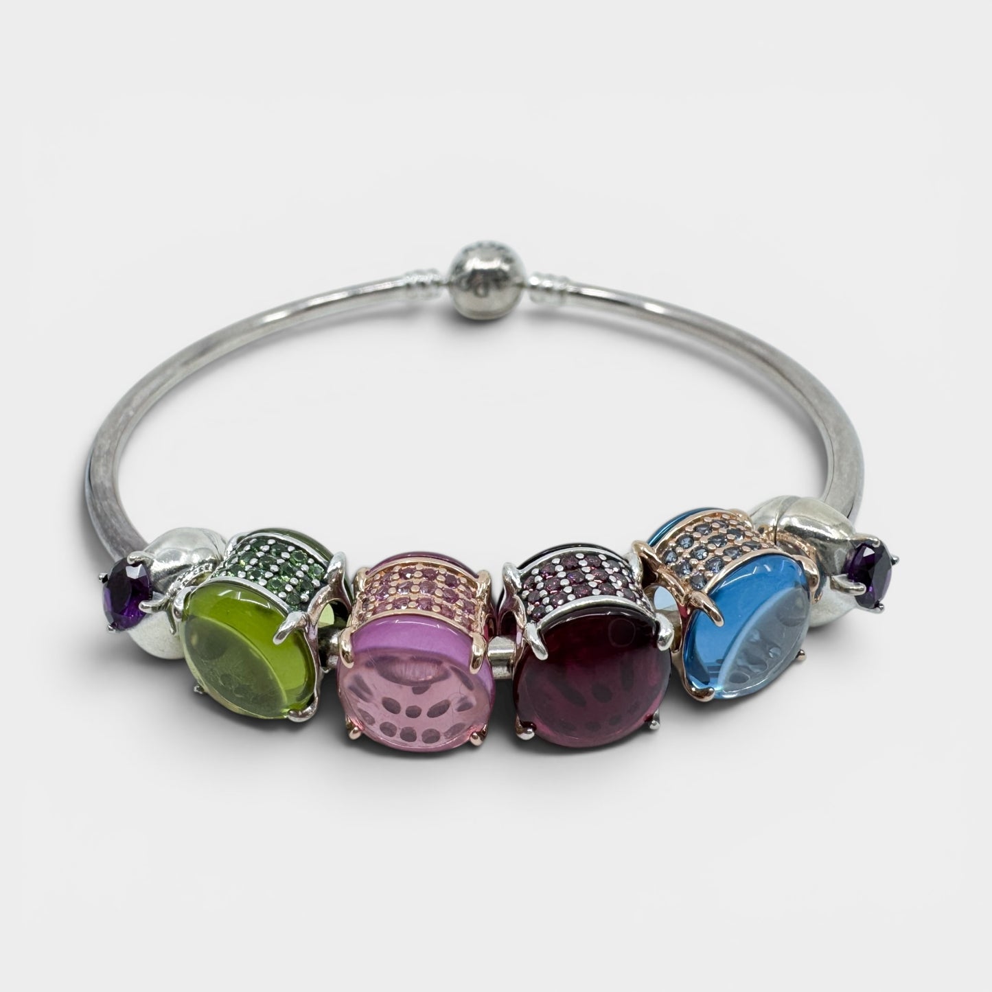 Pandora Multicoloured Glass Charms Silver Bangle Bracelet Medium ~ Large
