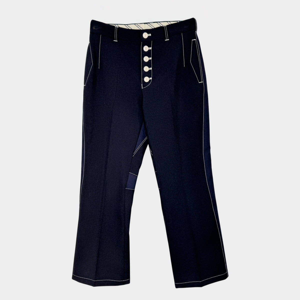 Shiro Sakai Japan Navy Blue Wool Kick Flare Cropped Trousers Medium ~ AU10