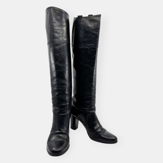 Pellico Black Leather Olly Heeled Tall Pull-On Boots EU38.5 ~ AU7.5