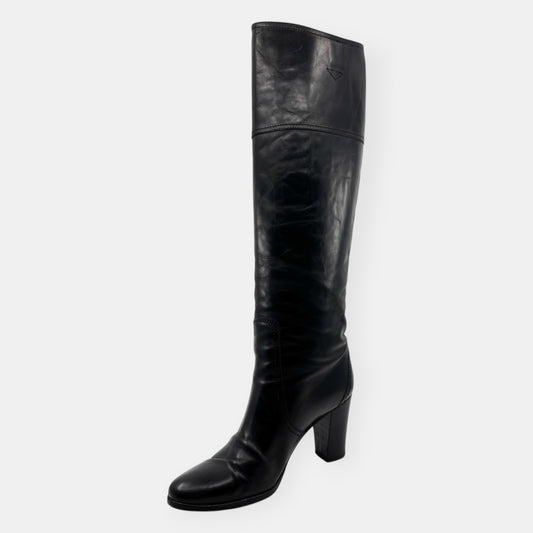 Pellico Black Leather Olly Heeled Tall Pull-On Boots EU38.5 ~ AU7.5