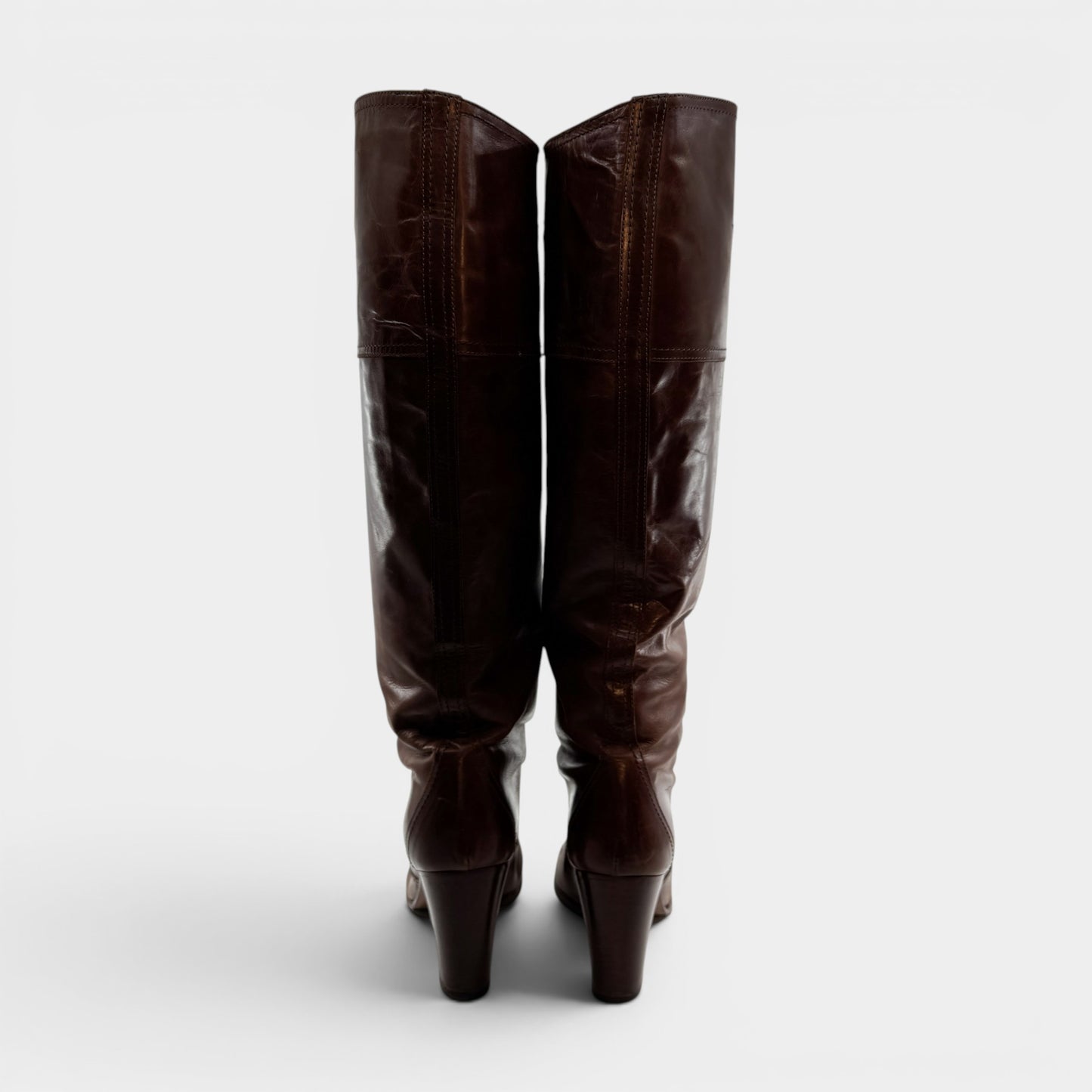 Pellico Mid Brown Leather Knee High Pull On Heeled Boots EU38.5 ~ AU7