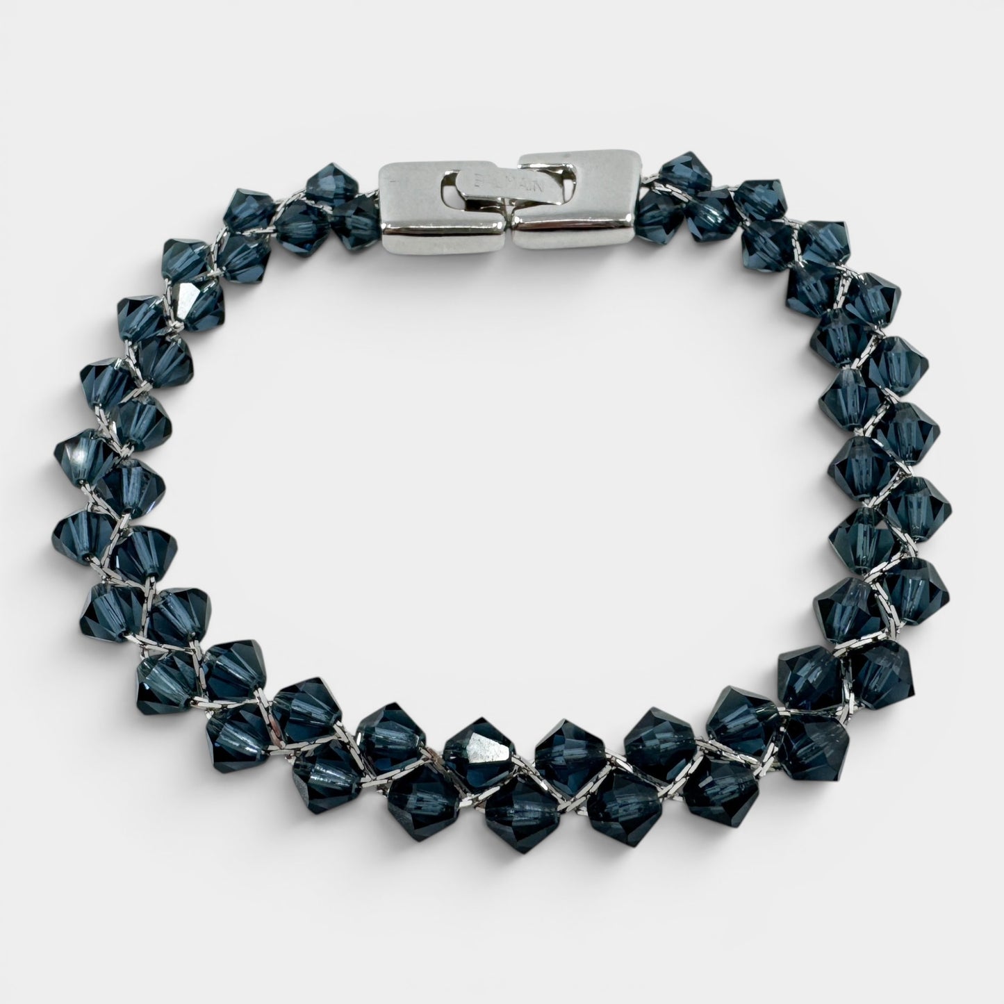 Pierre Balmain Blue Crystal Silver Tone Beaded Bracelet [Vintage]