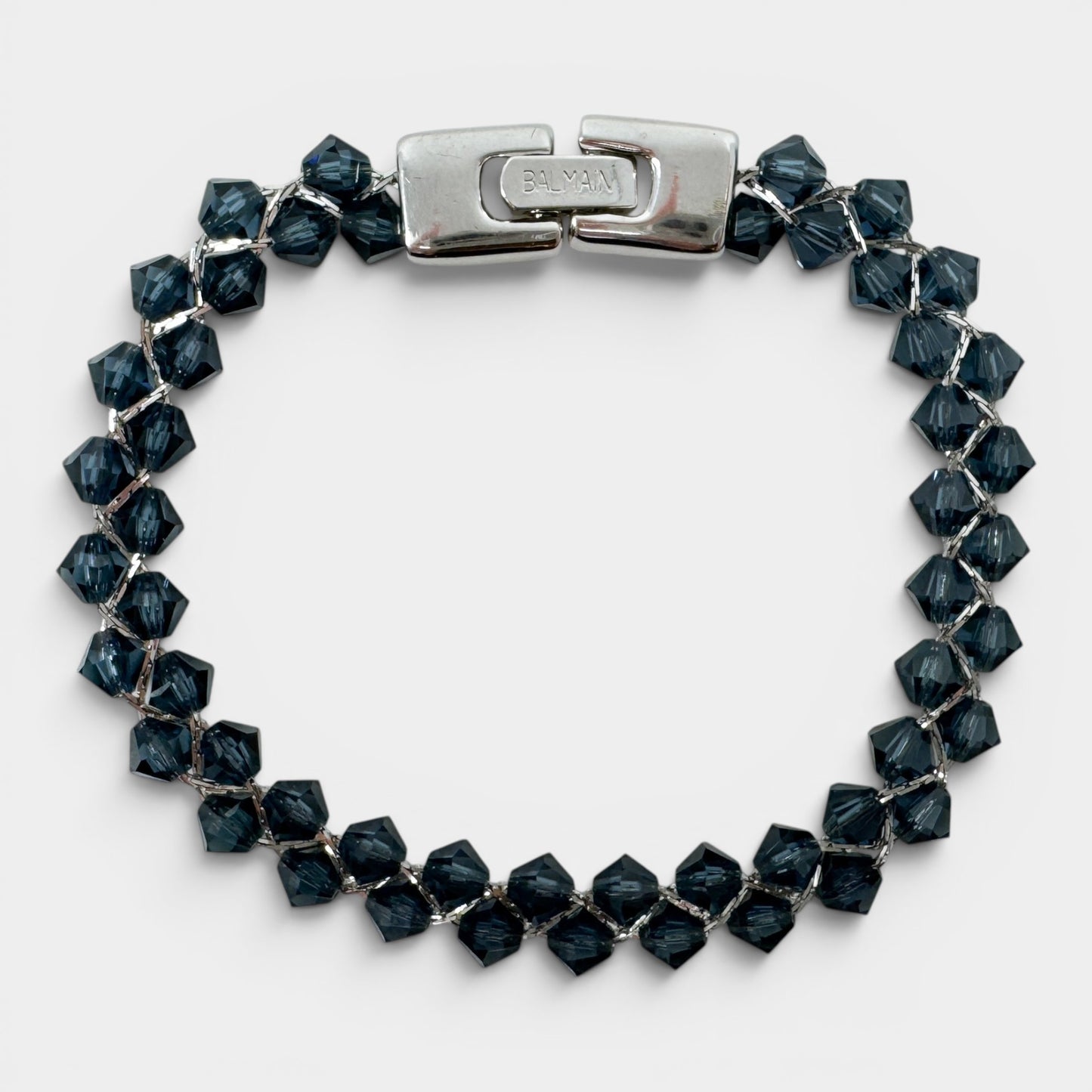 Pierre Balmain Blue Crystal Silver Tone Beaded Bracelet [Vintage]