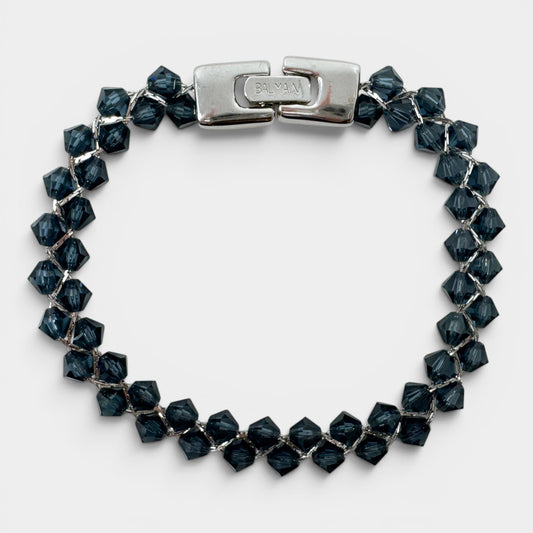 Pierre Balmain Blue Crystal Silver Tone Beaded Bracelet [Vintage]