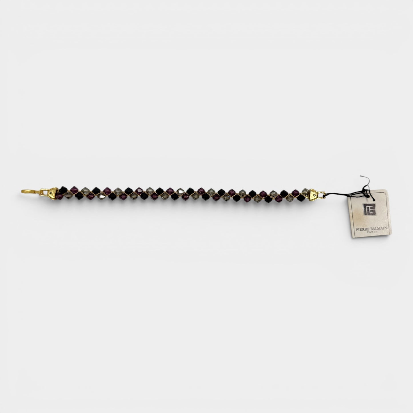 Pierre Balmain Pink Black Crystal Gold Tone Beaded Bracelet [Vintage]