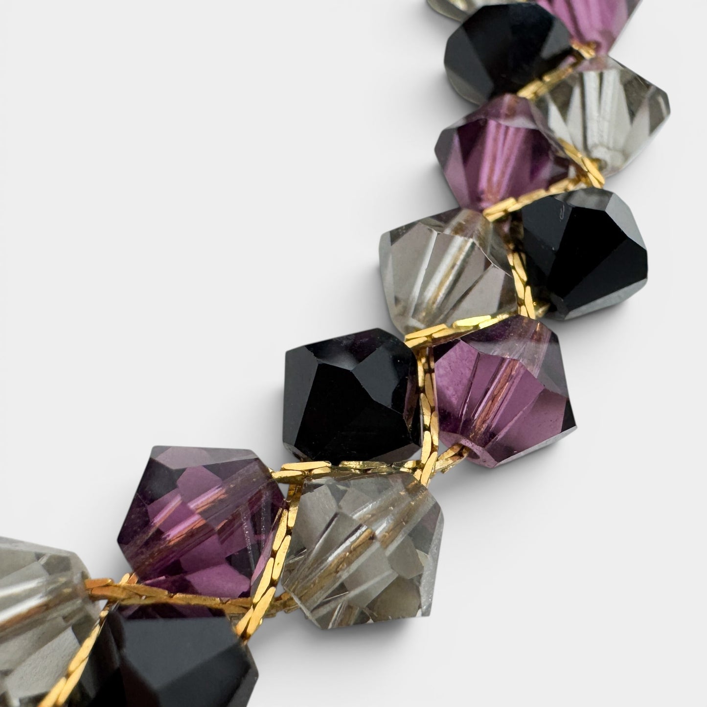 Pierre Balmain Pink Black Crystal Gold Tone Beaded Bracelet [Vintage]
