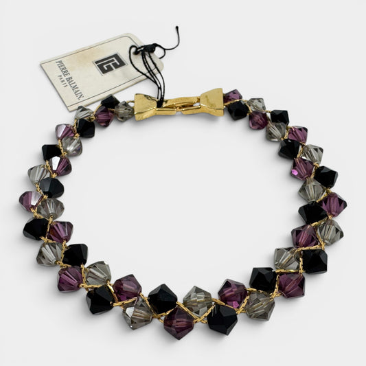 Pierre Balmain Pink Black Crystal Gold Tone Beaded Bracelet [Vintage]