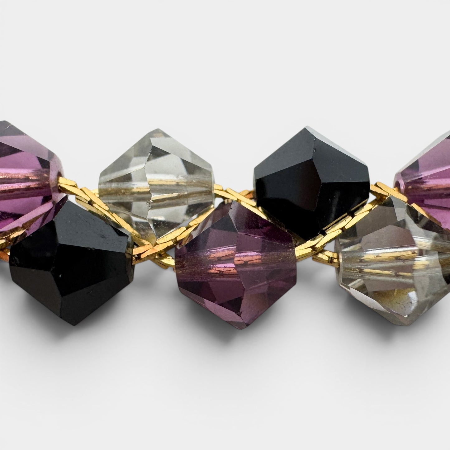Pierre Balmain Pink Black Crystal Gold Tone Beaded Bracelet [Vintage]