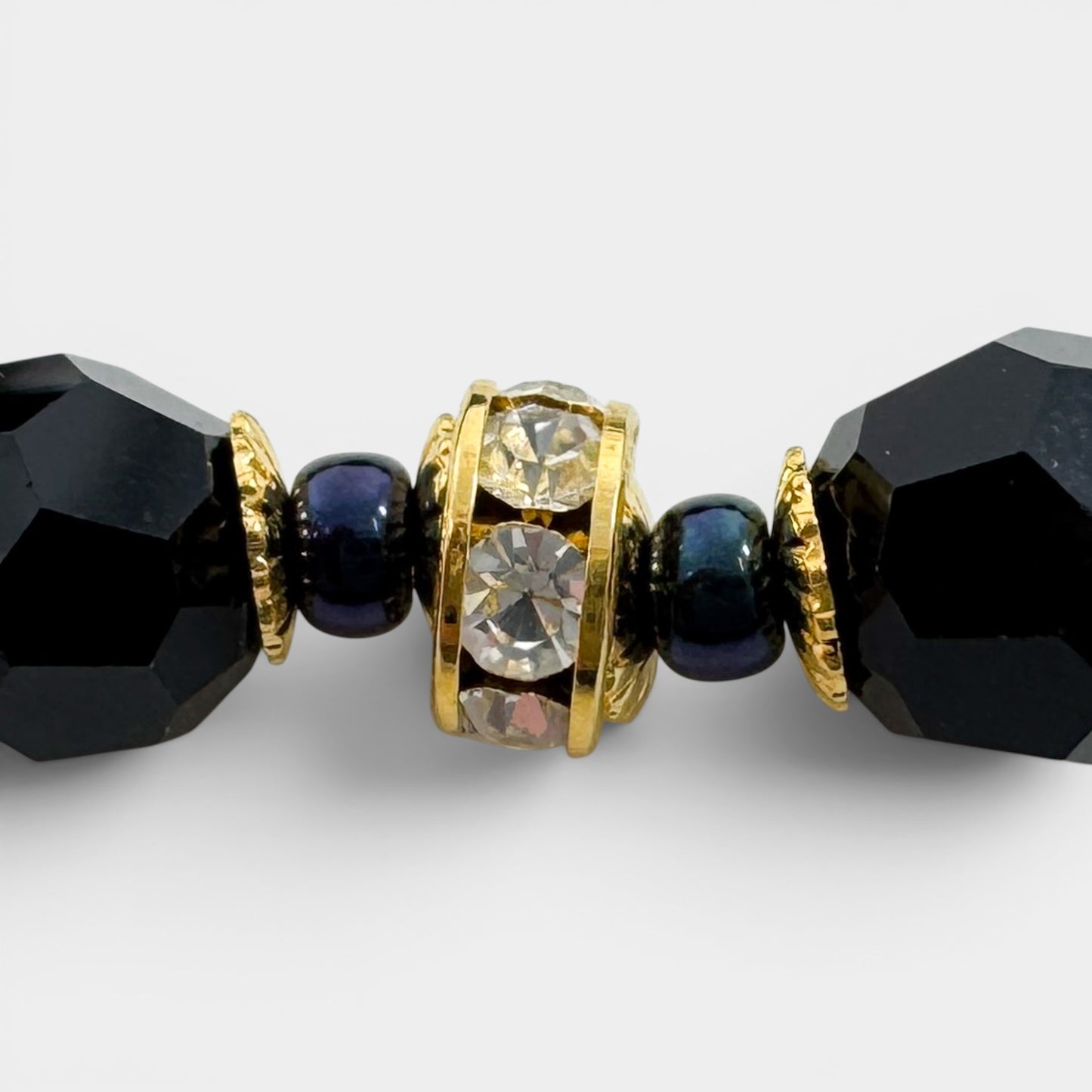 Pierre Balmain Black Crystal Gold Tone Beaded Triple Strand Necklace [Vintage]
