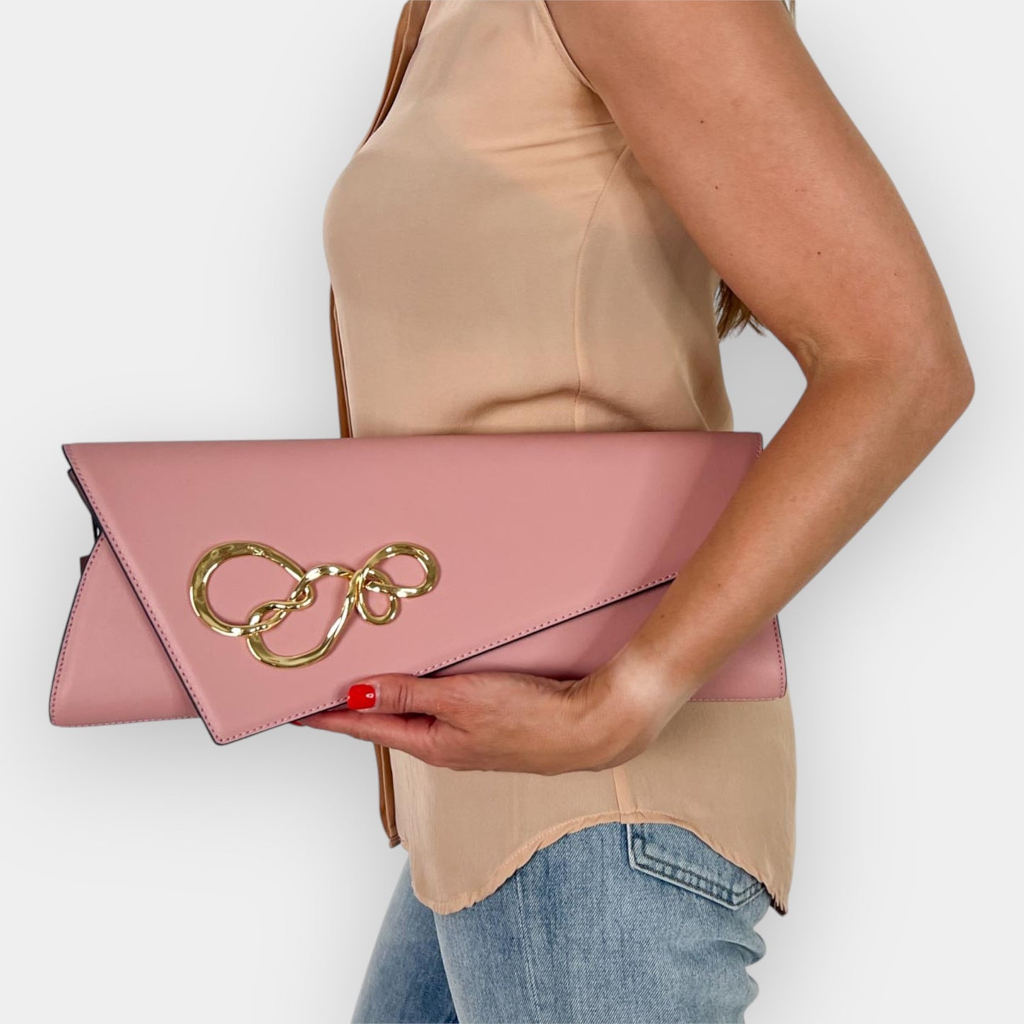 Alexis Bittar Pink Leather Twisted Angular Flap Clutch Bag