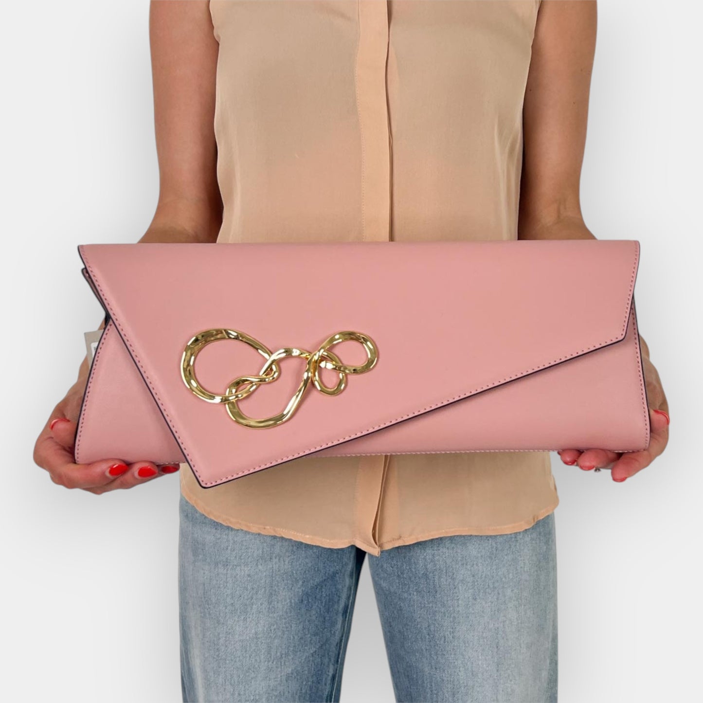 Alexis Bittar Pink Leather Twisted Angular Flap Clutch Bag