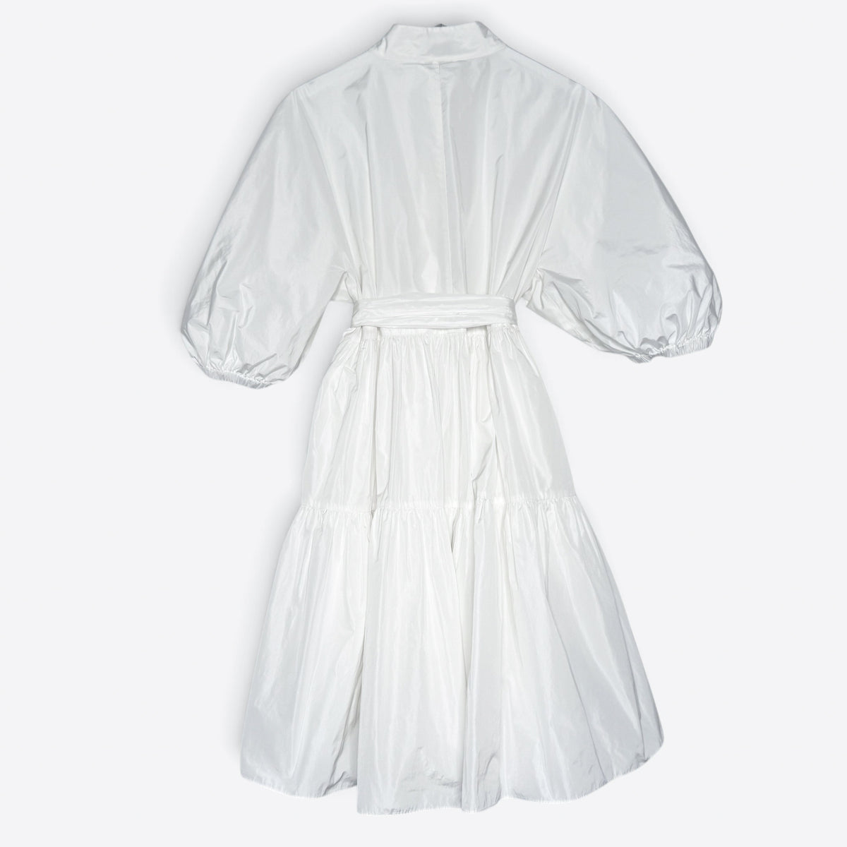 Oroton White Tiered Belted Puff Sleeve Dress AU10