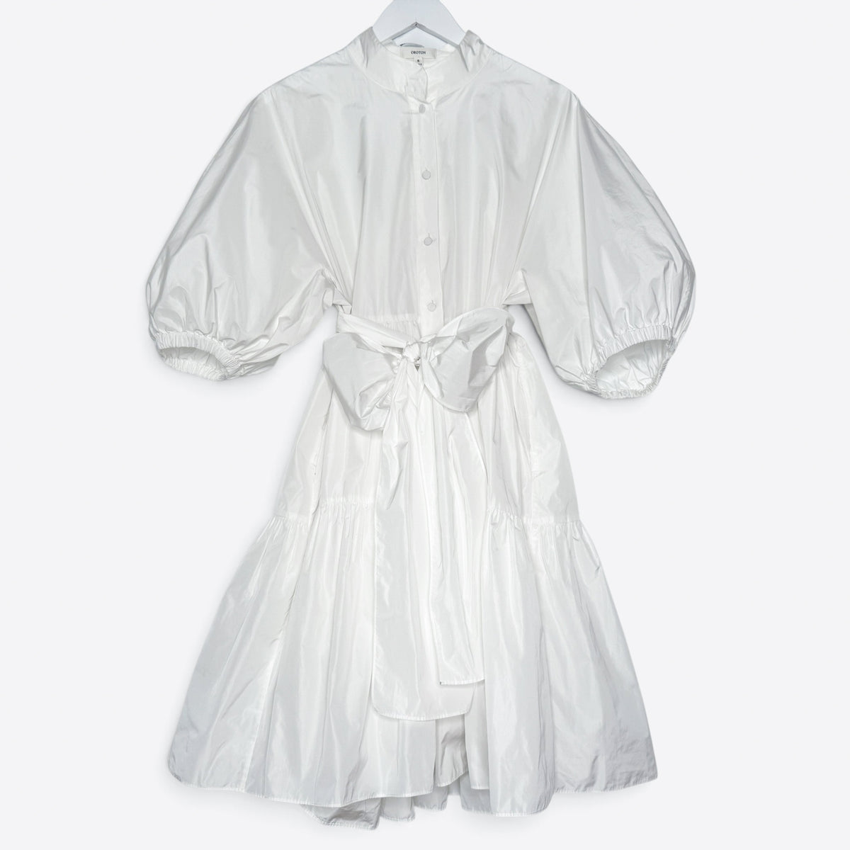 Oroton White Tiered Belted Puff Sleeve Dress AU10