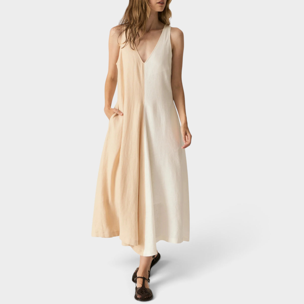 POL Butter Ivory Linen Saga Two Tone A-Line Dress Small ~ AU8 [NEW]