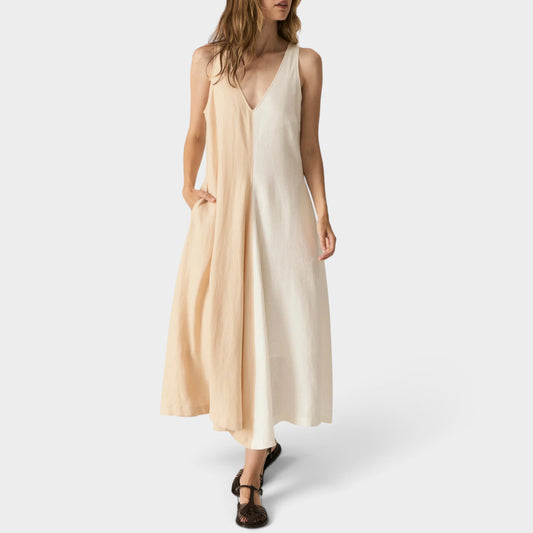 POL Butter Ivory Linen Saga Two Tone A-Line Dress Medium ~ AU12 [NEW]