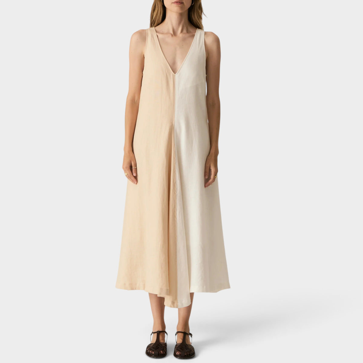 POL Butter Ivory Linen Saga Two Tone A-Line Dress Small ~ AU8 [NEW]
