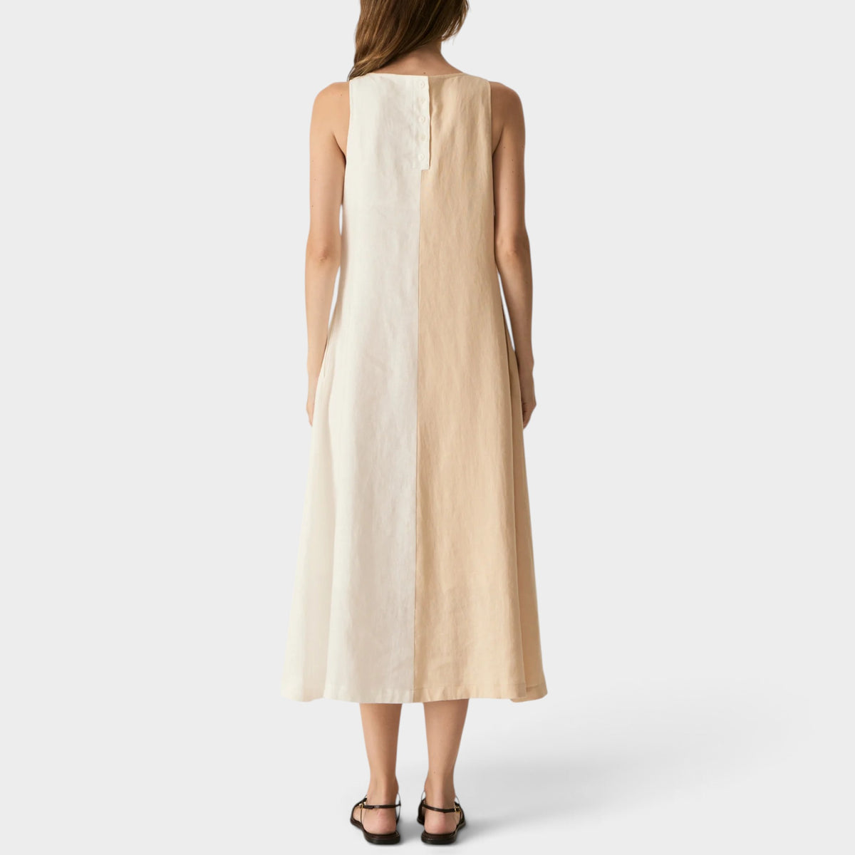 POL Butter Ivory Linen Saga Two Tone A-Line Dress Small ~ AU8 [NEW]