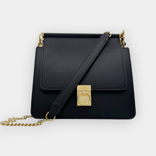 Polene Paris Black Smooth Leather Numéro Sept Mini Bag