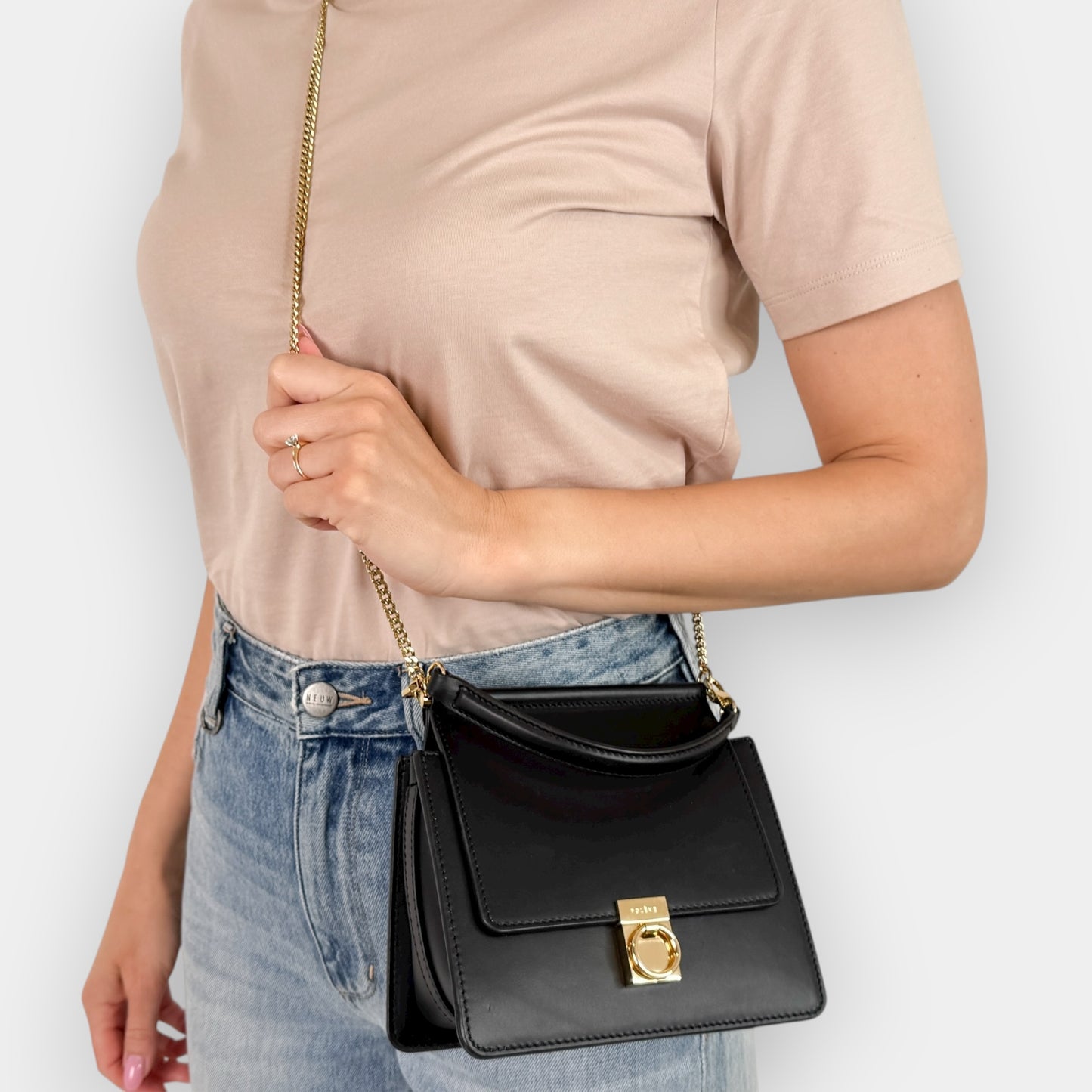 Polene Paris Black Smooth Leather Numéro Sept Mini Bag
