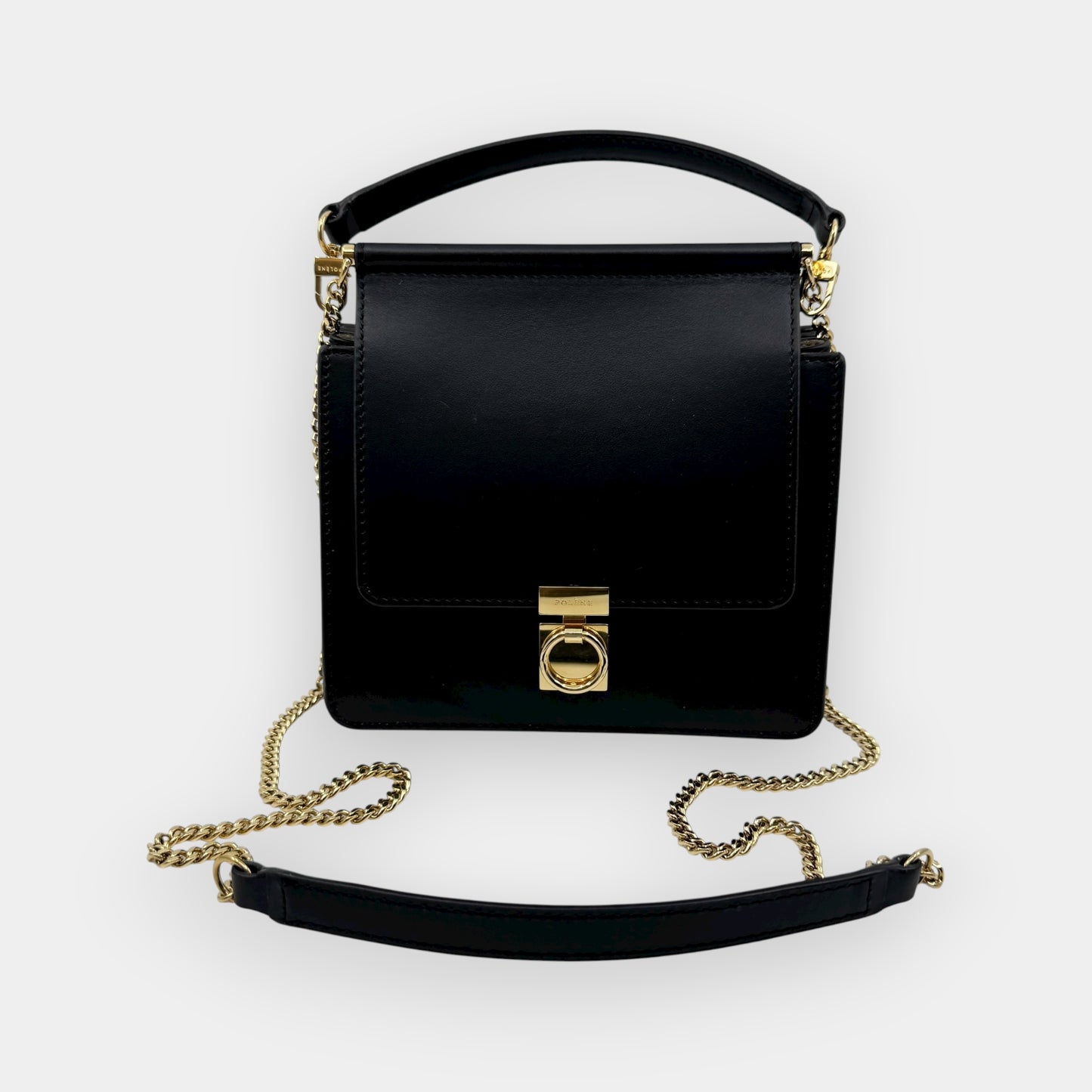 Polene Paris Black Smooth Leather Numéro Sept Mini Bag