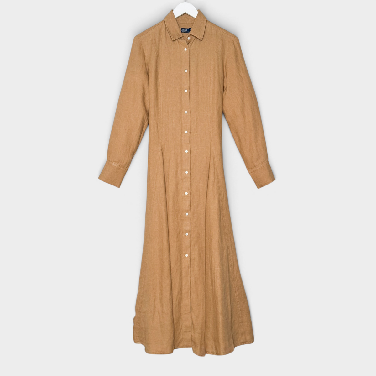 Studio61 Preloved Boutique Sydney Polo Ralph Lauren camel brown linen long sleeve button-down shirt dress