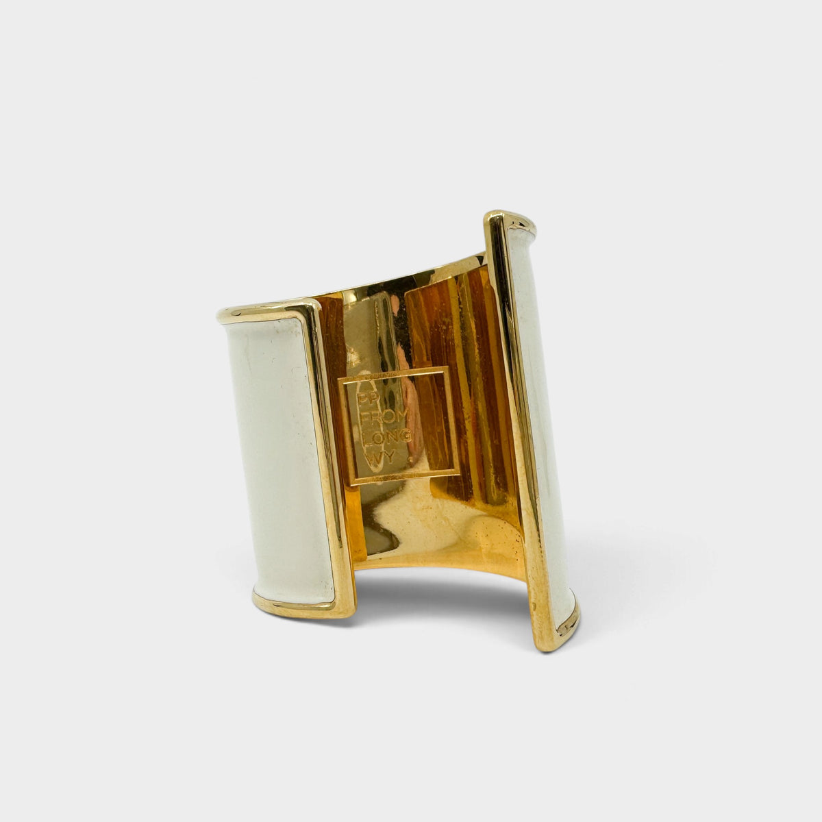 PP from Longwy France Cream Enamel Gold Tone Wide Statement Cuff Bracelet