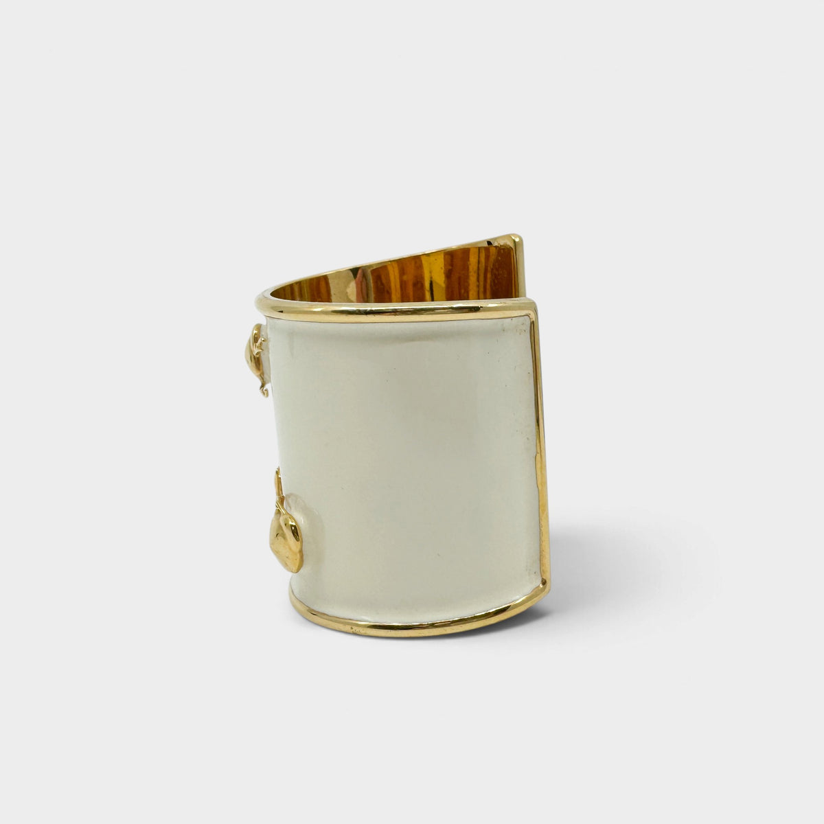 PP from Longwy France Cream Enamel Gold Tone Wide Statement Cuff Bracelet