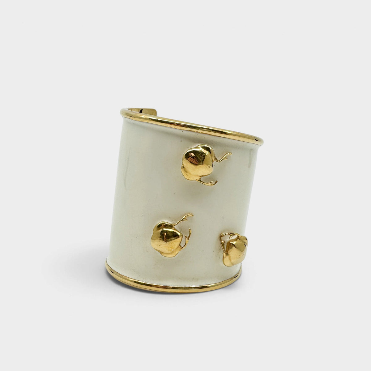 PP from Longwy France Cream Enamel Gold Tone Wide Statement Cuff Bracelet
