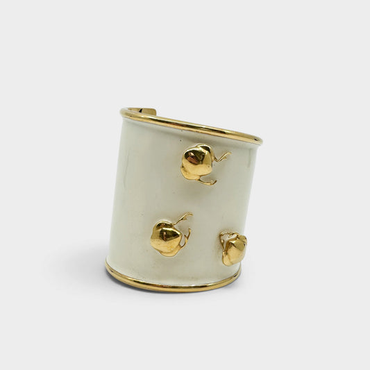 PP from Longwy France Cream Enamel Gold Tone Wide Statement Cuff Bracelet