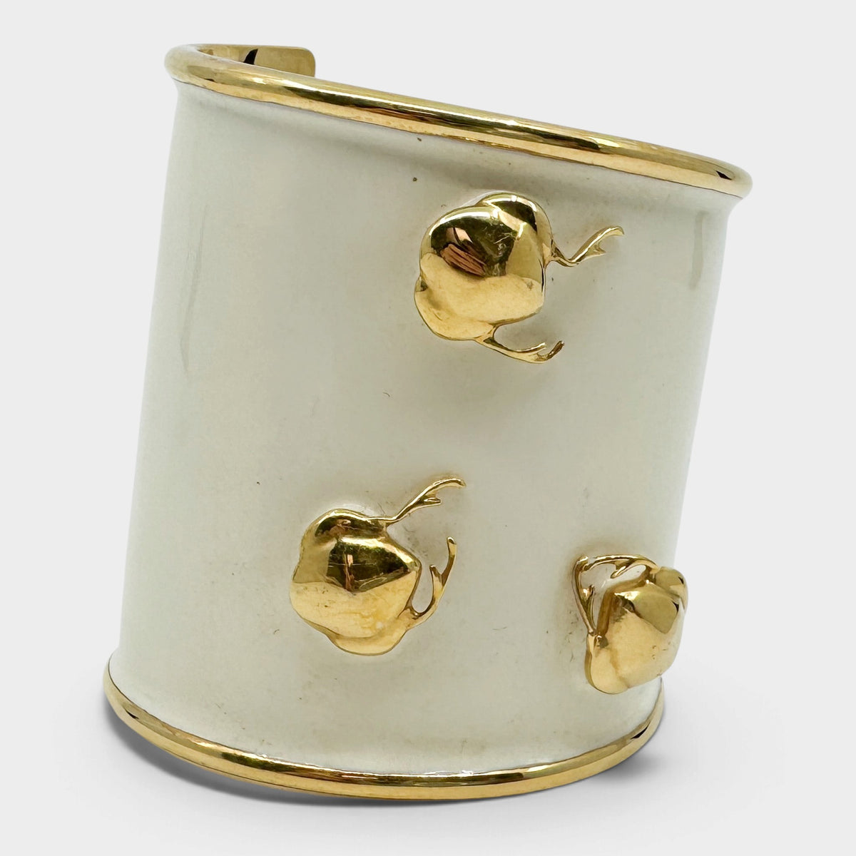 PP from Longwy France Cream Enamel Gold Tone Wide Statement Cuff Bracelet