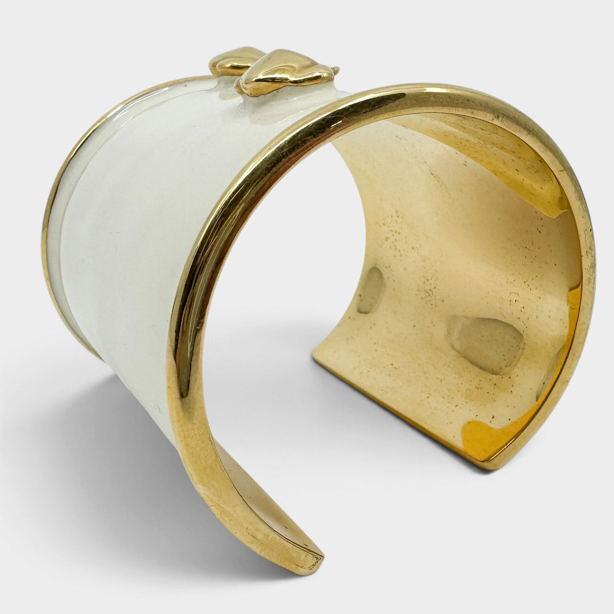 PP from Longwy France Cream Enamel Gold Tone Wide Statement Cuff Bracelet