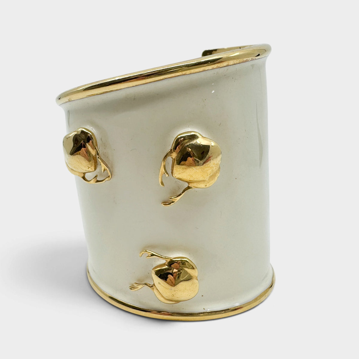 PP from Longwy France Cream Enamel Gold Tone Wide Statement Cuff Bracelet