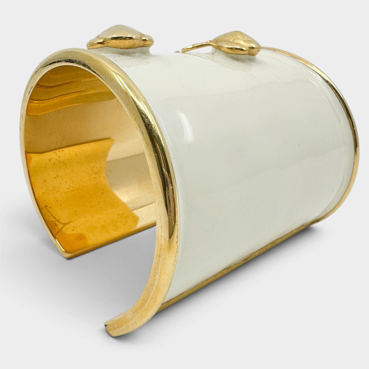PP from Longwy France Cream Enamel Gold Tone Wide Statement Cuff Bracelet