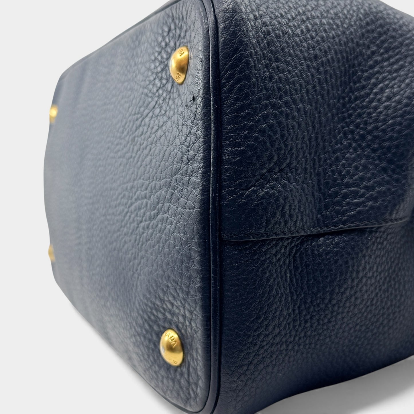 Prada Baltico Blue Vitello Daino Leather Cameo 2-Way Tote Bag