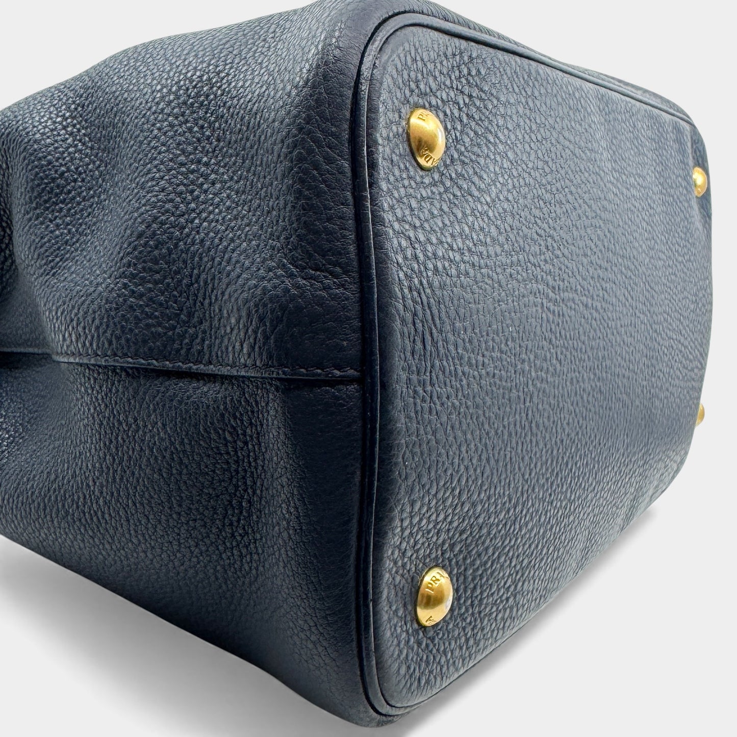 Prada Baltico Blue Vitello Daino Leather Cameo 2-Way Tote Bag