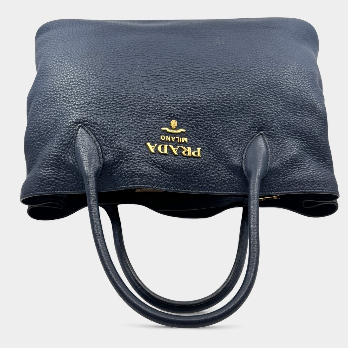 Prada Baltico Blue Vitello Daino Leather Cameo 2-Way Tote Bag