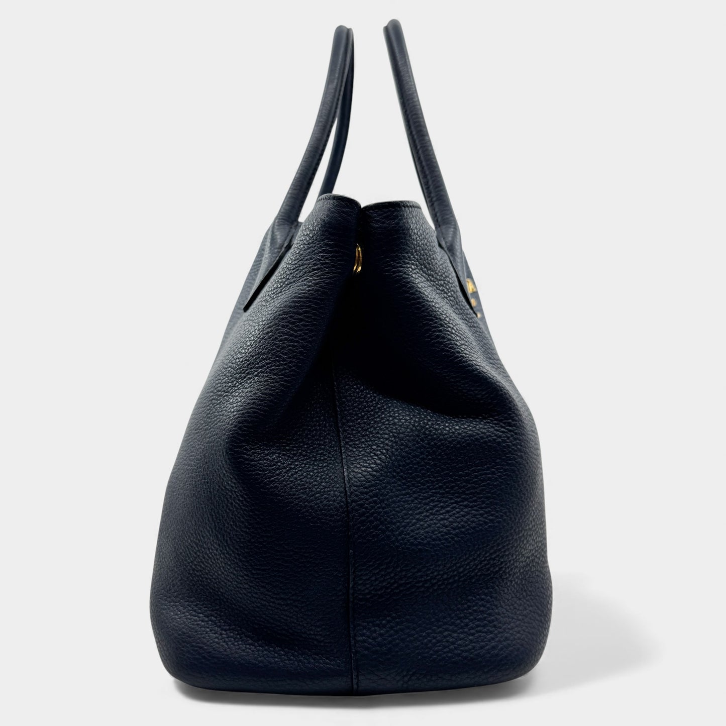 Prada Baltico Blue Vitello Daino Leather Cameo 2-Way Tote Bag