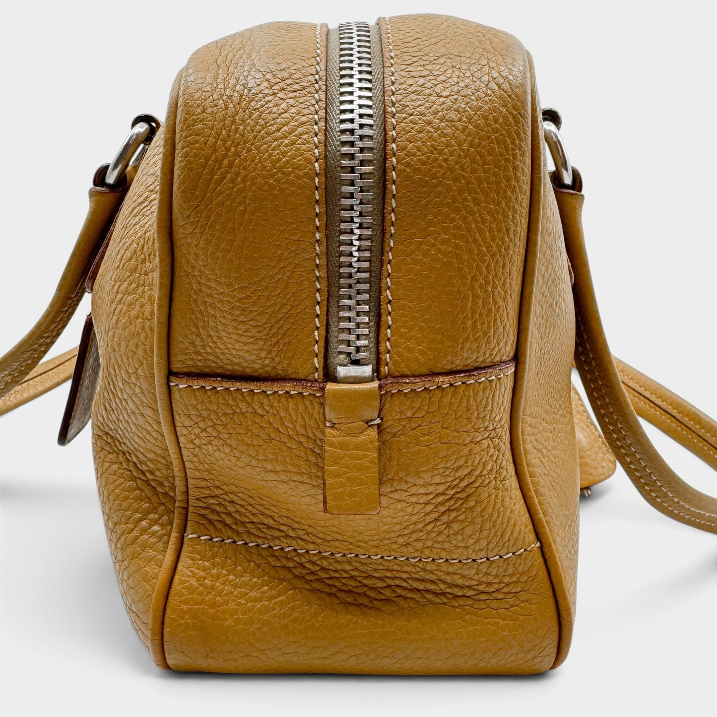 Prada Vitello Daino Mustard Yellow Leather Medium Bauletto Bag