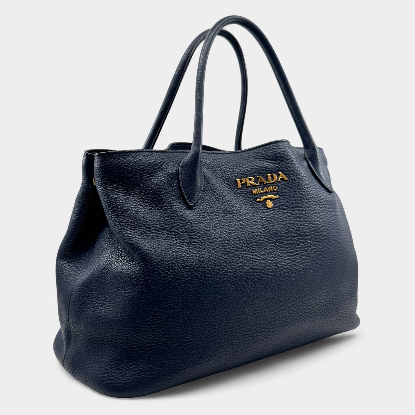 Prada Baltico Blue Vitello Daino Leather Cameo 2-Way Tote Bag