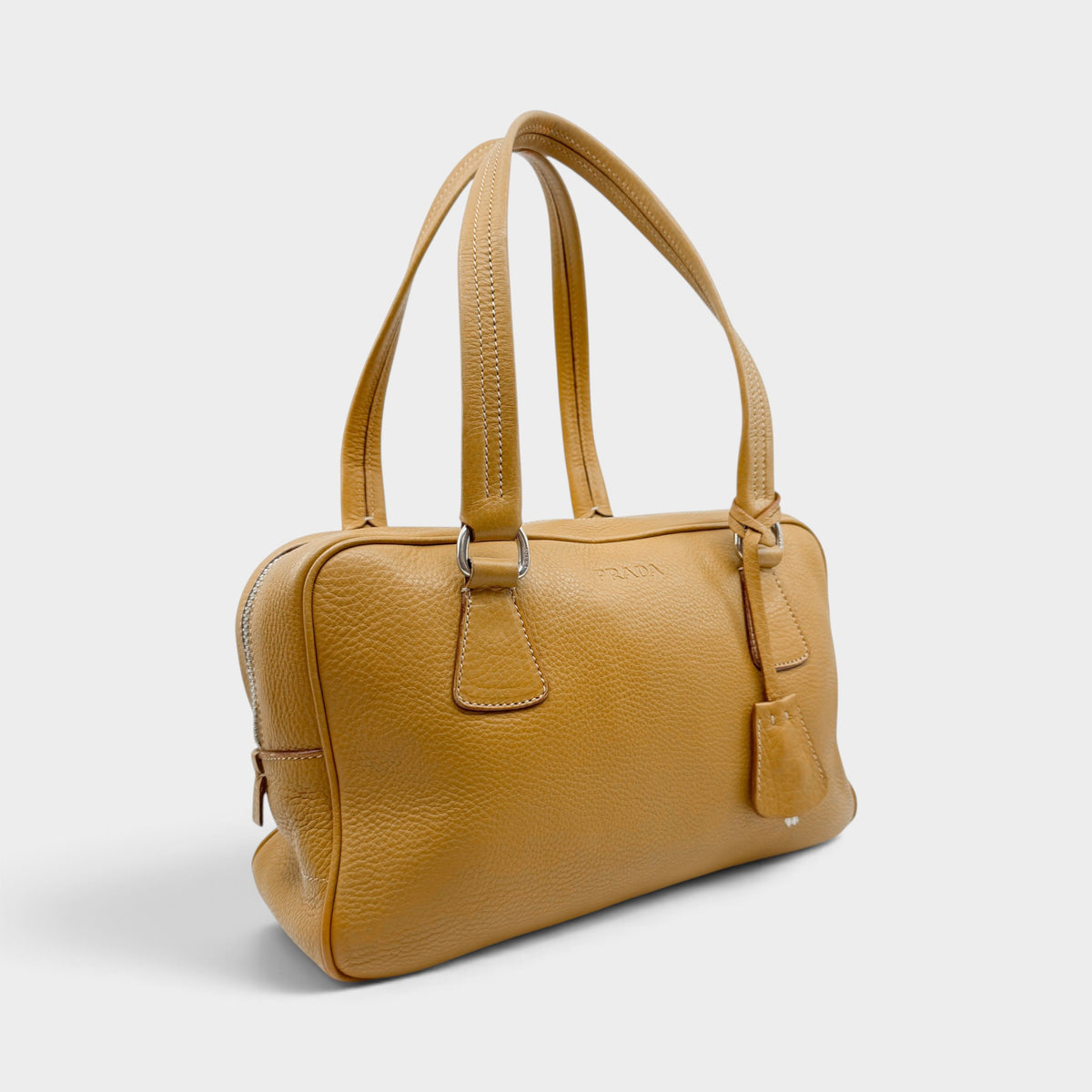 Prada Vitello Daino Mustard Yellow Leather Medium Bauletto Bag
