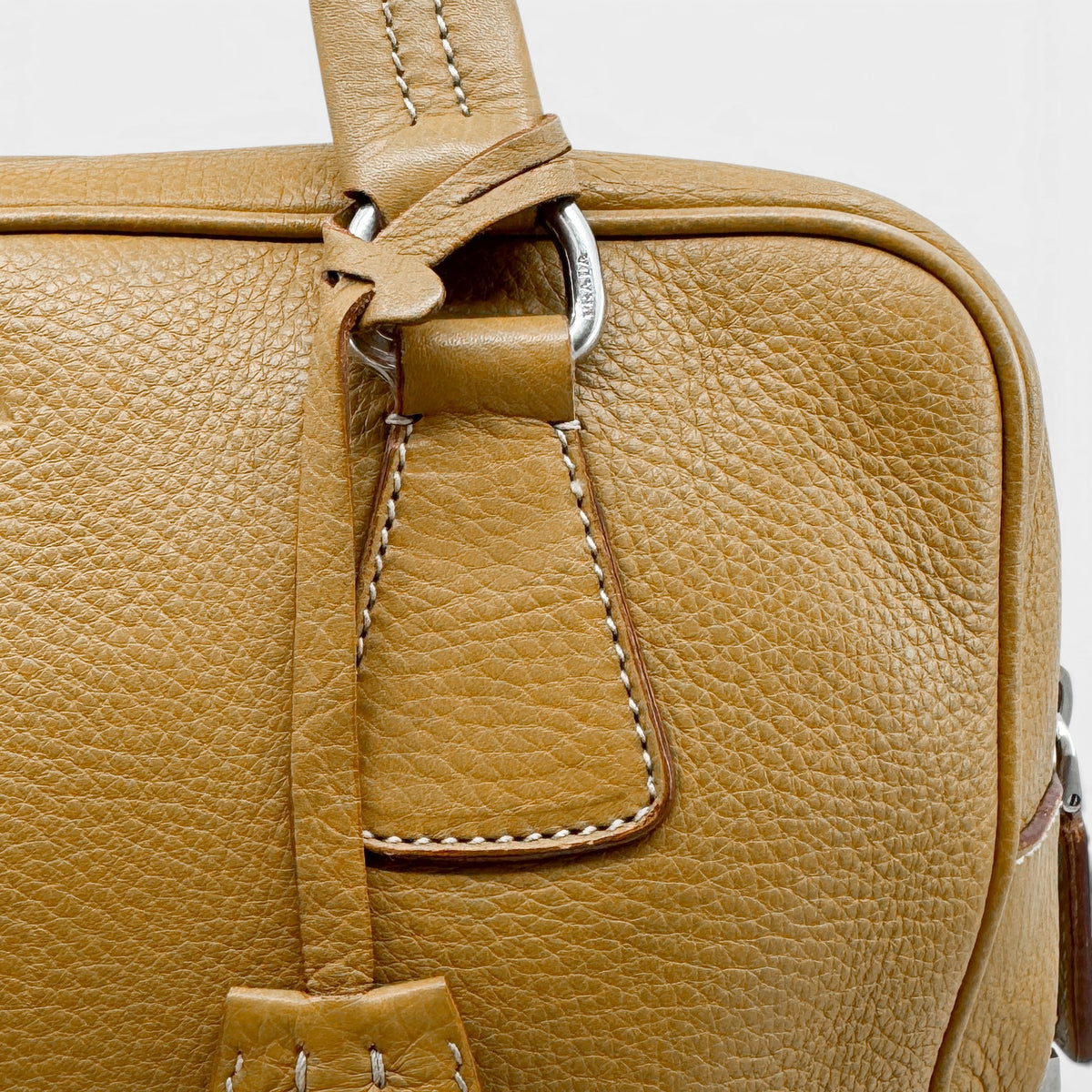 Prada Vitello Daino Mustard Yellow Leather Medium Bauletto Bag