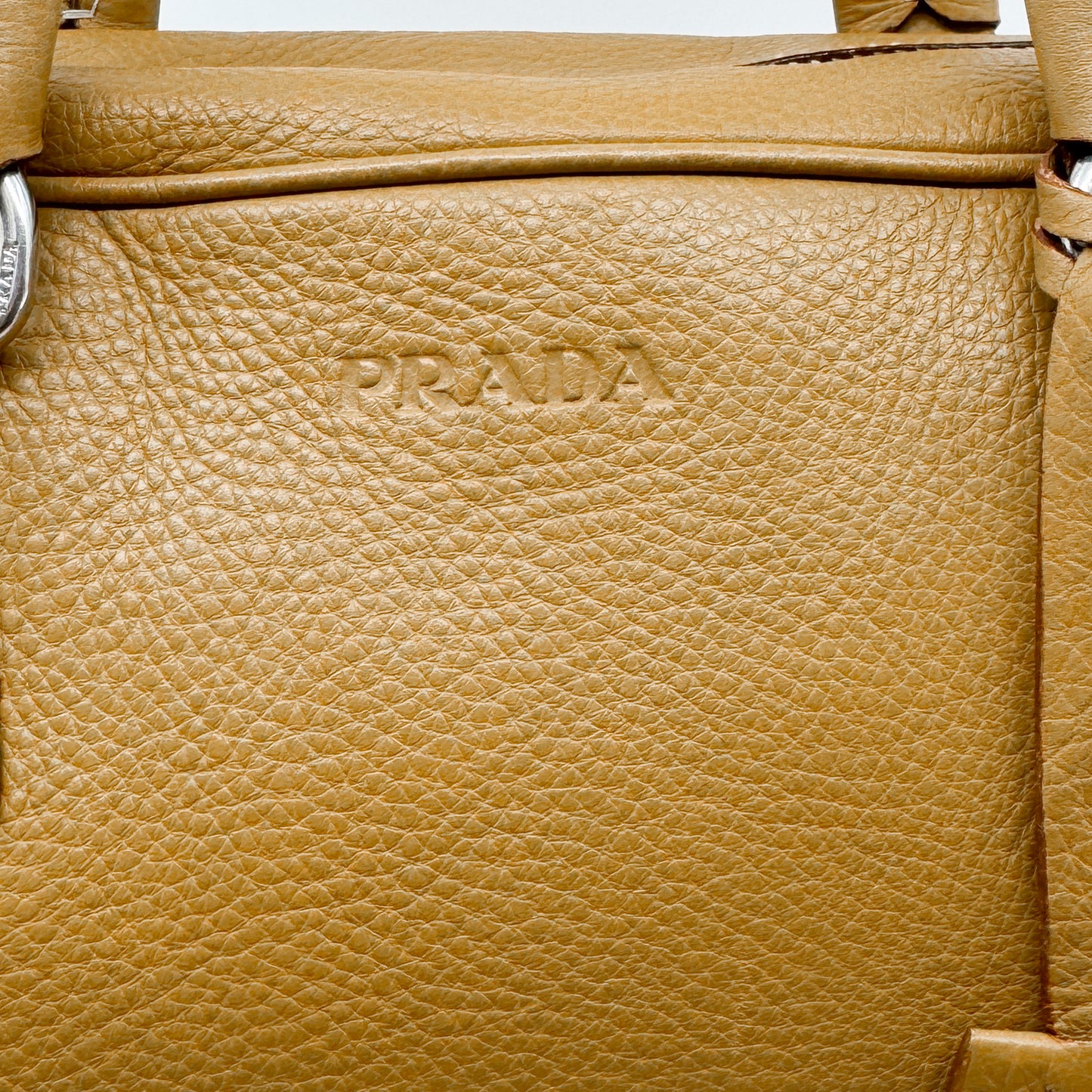 Prada Vitello Daino Mustard Yellow Leather Medium Bauletto Bag