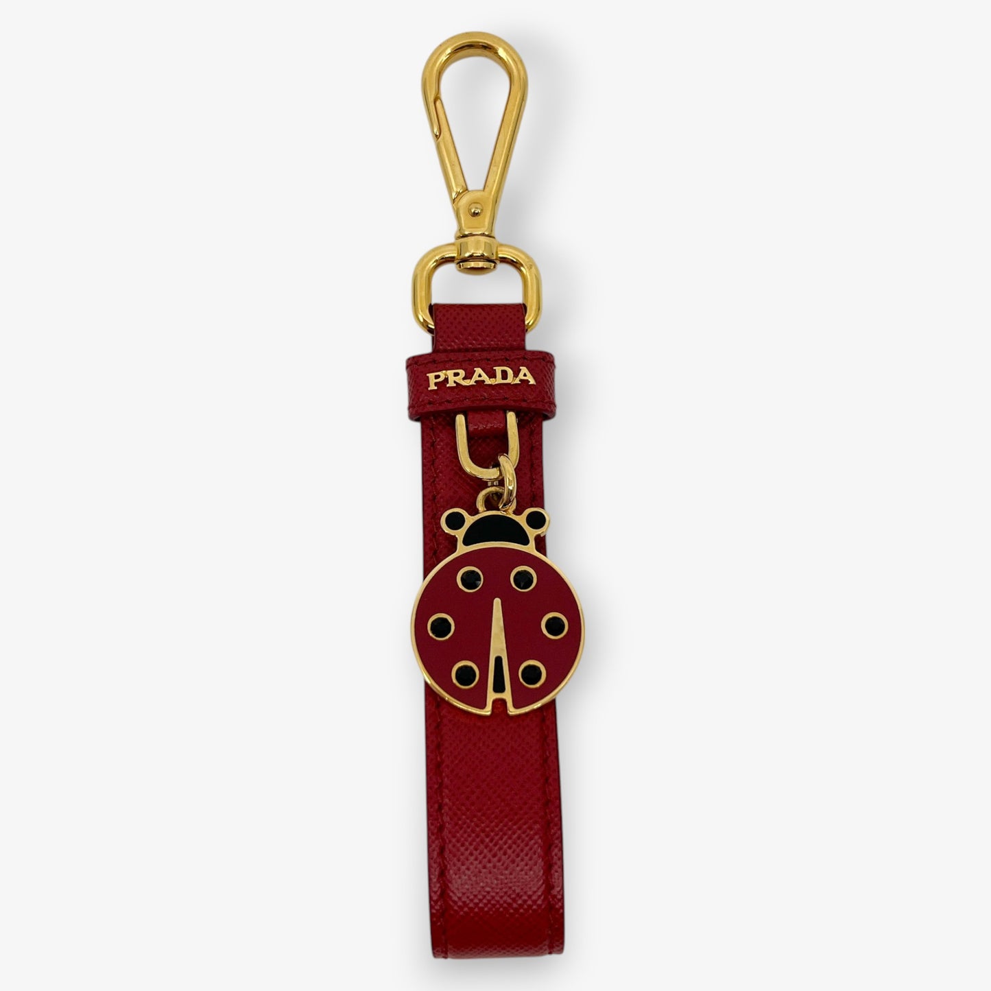 Prada Enamel Ladybird & Leather Bag Charm & Keyring