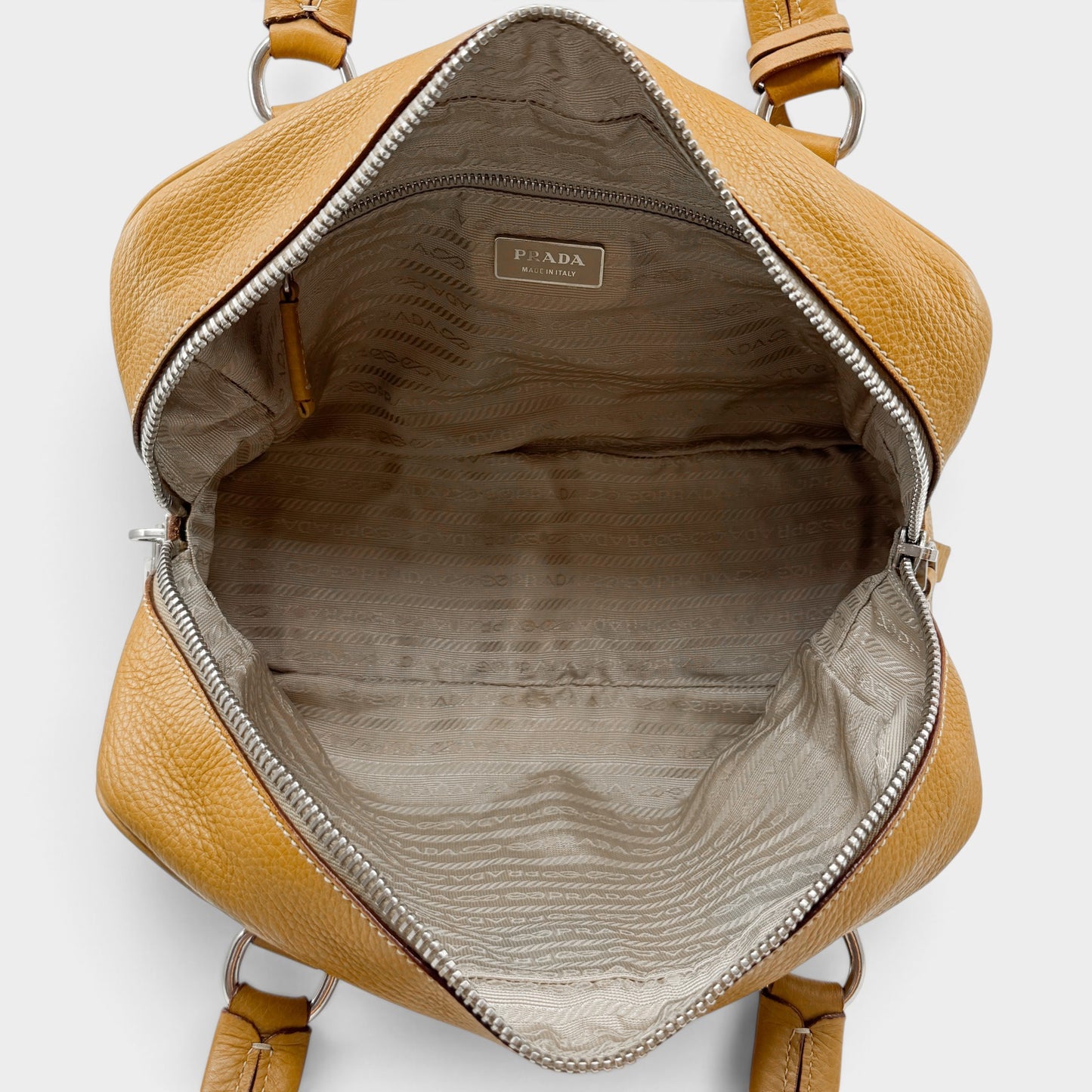 Prada Vitello Daino Mustard Yellow Leather Medium Bauletto Bag