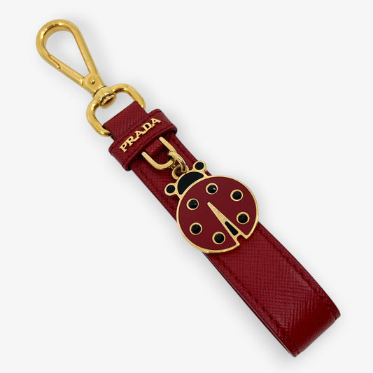 Prada Enamel Ladybird & Leather Bag Charm & Keyring