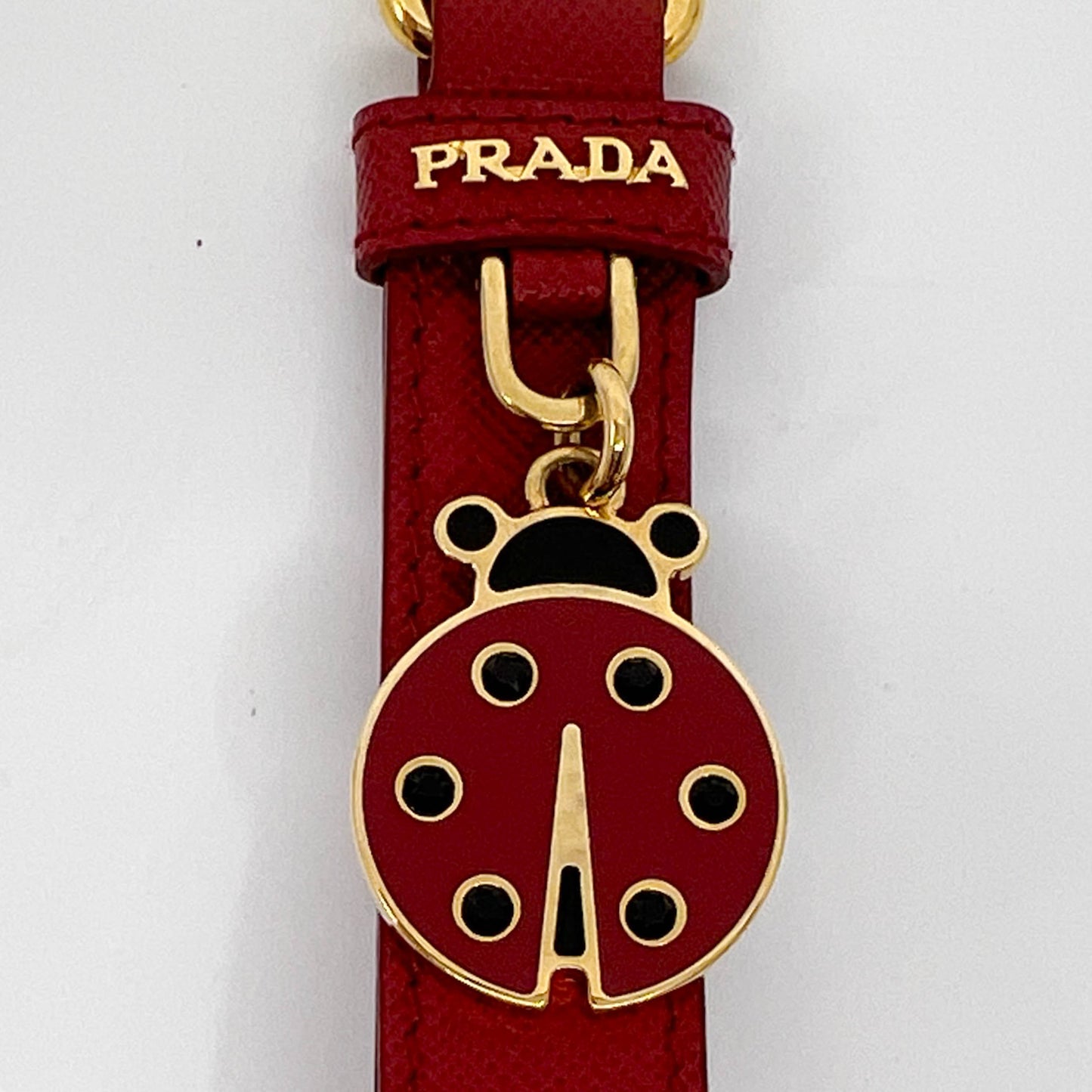 Prada Enamel Ladybird & Leather Bag Charm & Keyring