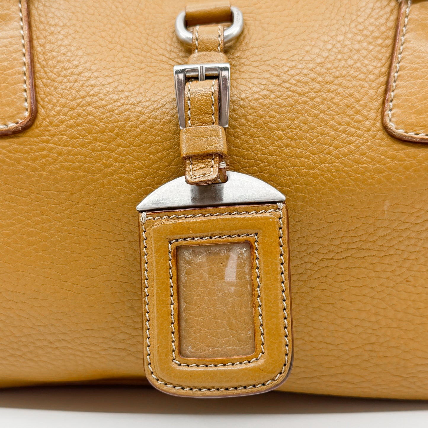Prada Vitello Daino Mustard Yellow Leather Medium Bauletto Bag