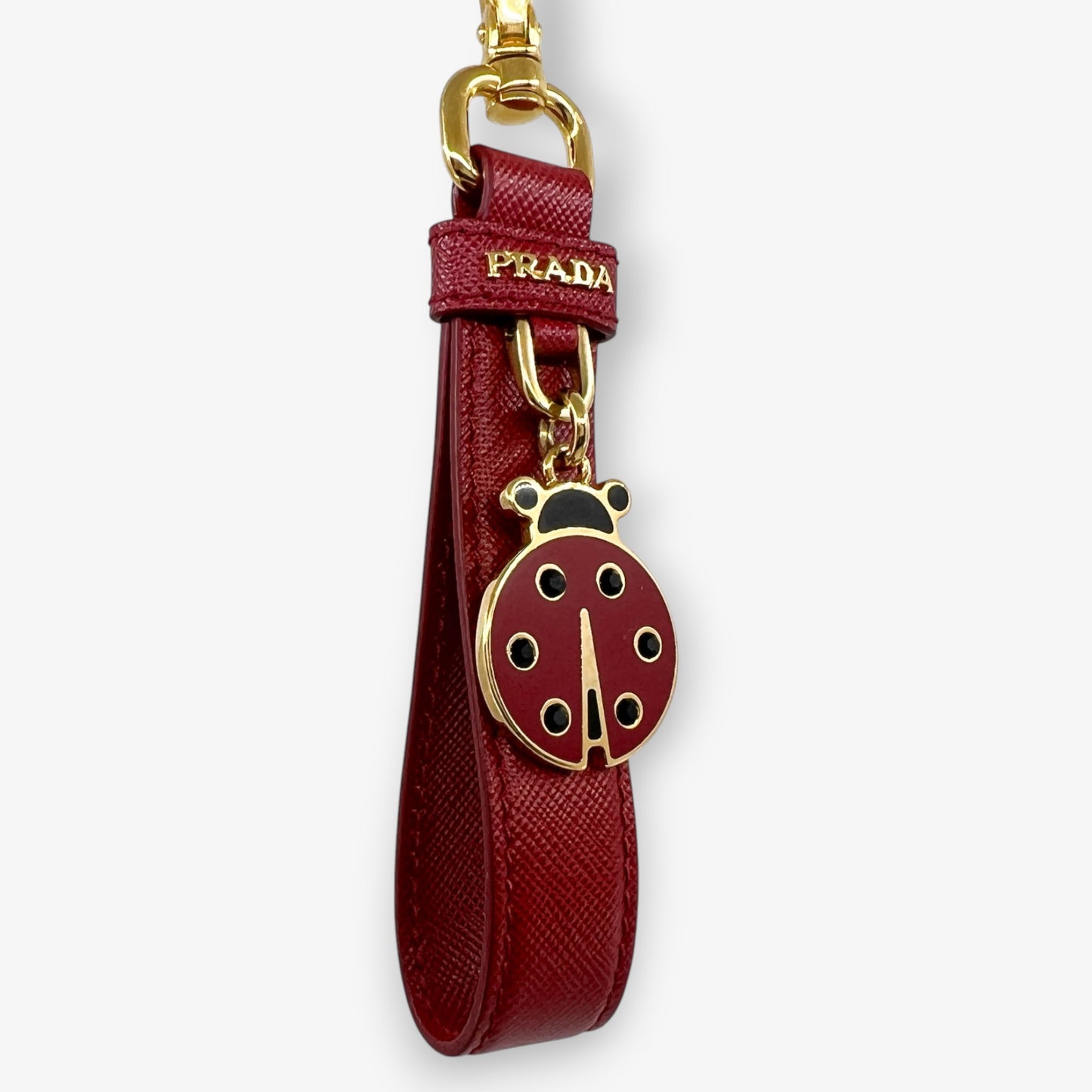 Prada Enamel Ladybird & Leather Bag Charm & Keyring