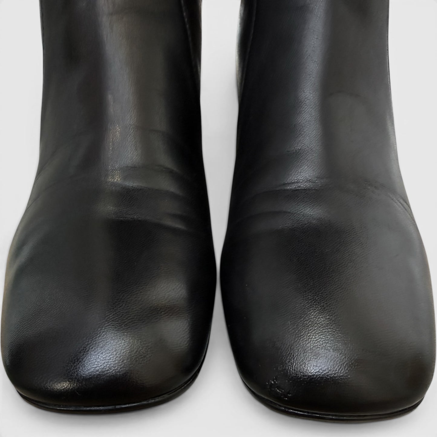 Prada Black Leather Square Toe Tall Heeled Boots EU38.5 ~ AU7.5